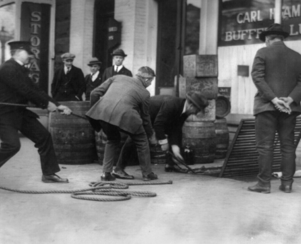 prohibition era image of a speakeasy raid